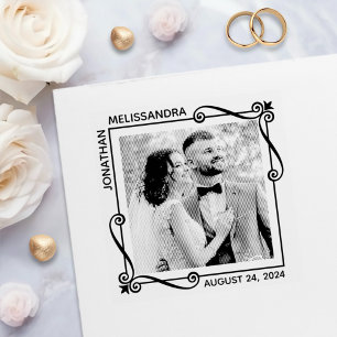 Corner Swirls Wedding Save the Date Custom Photo Self-inking Stamp