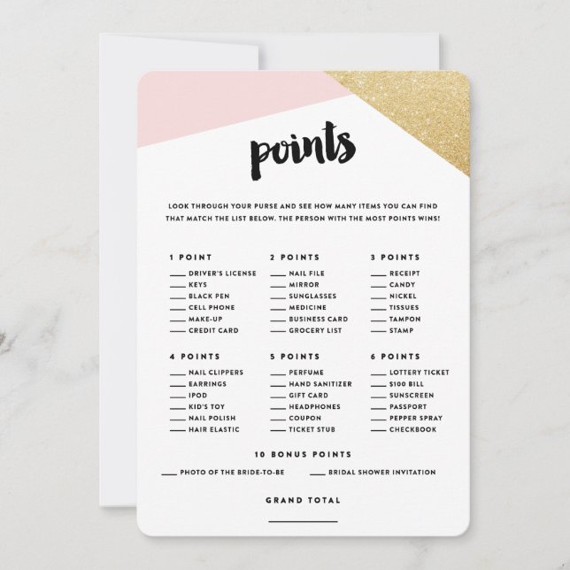 Corners | Bridal Shower Purse Points Cards (Front)