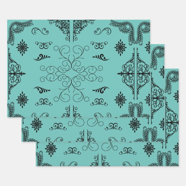 corners-flourish-scroll-frame wrapping paper sheet (Set)