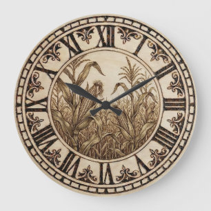 Cornfield Wall Clock – Wood Burned Farm Art