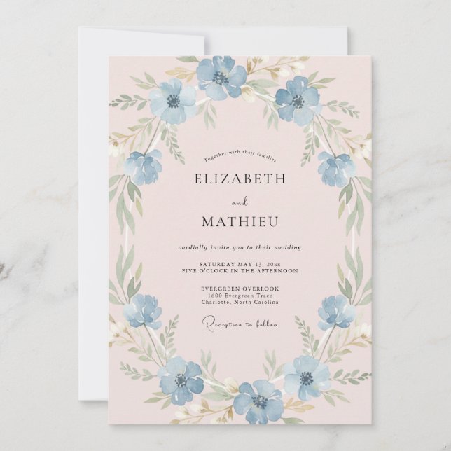 Cornflower Anemone Wreath Wedding Invitation (Front)