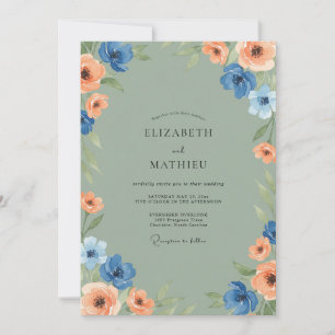 Cornflower Apricot Anemone Wedding Invitation