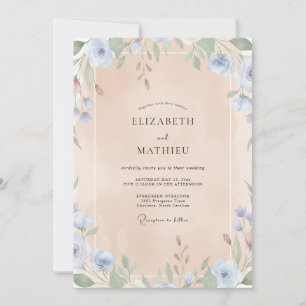 Cornflower Apricot Foliage Eucalyptus Wedding Invitation