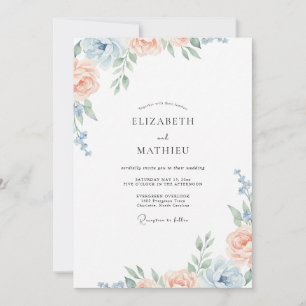 Cornflower Apricot Peony Wedding Invitation