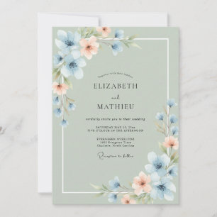 Cornflower Apricot Petal Wedding Invitation