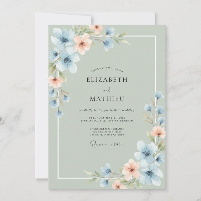 Cornflower Apricot Petal Wedding Invitation (Front)