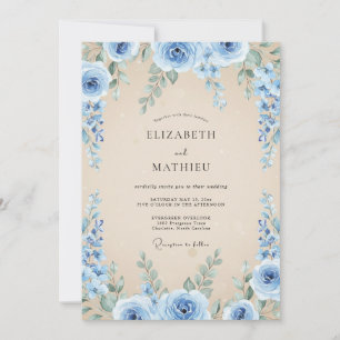 Cornflower Azure Foliage Eucalyptus Wedding Invitation