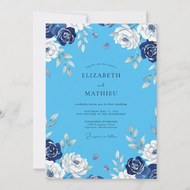 Cornflower Azure Painted Wedding Invitation (Front)
