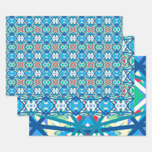 Cornflower Balanced Harmony Colours Abstract Lines Wrapping Paper Sheet