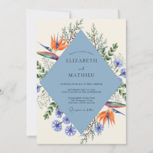 Cornflower Bird Of Paradise Eucalyptus Wedding Invitation