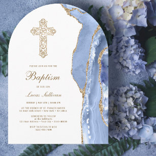 Cornflower Blue Agate Baptism Invitation