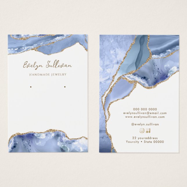 Cornflower blue agate jewellery display card (Front & Back)