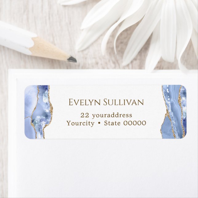 Cornflower blue agate return address label (Insitu)