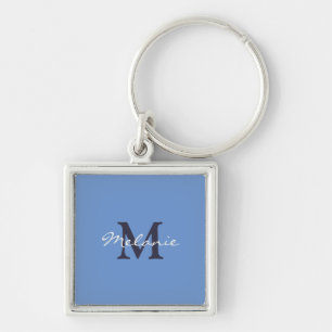Cornflower Blue and Indigo Personalised Monogram Key Ring