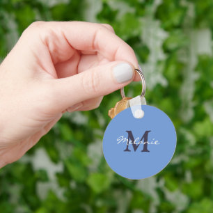 Cornflower Blue and Indigo Personalised Monogram Key Ring