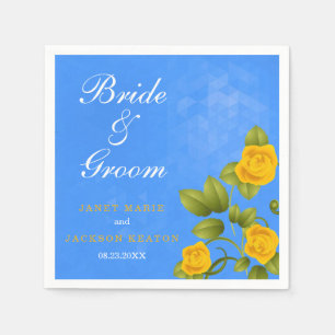 Cornflower Blue and Marigold Yellow Rose Wedding Napkin