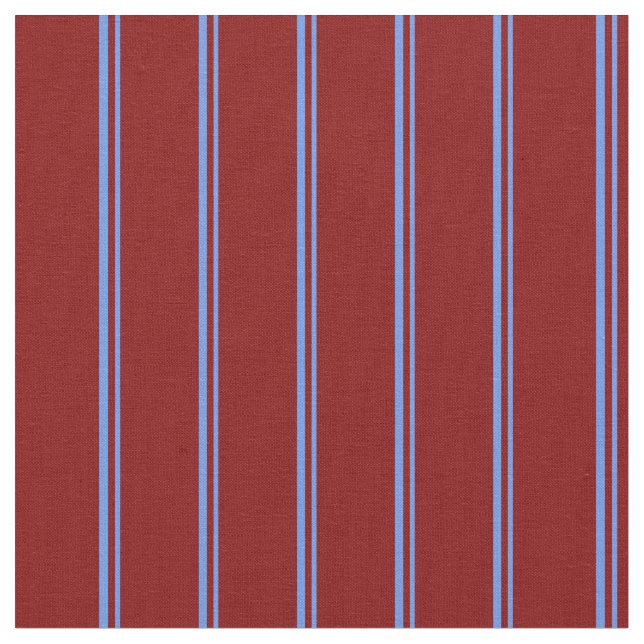 Cornflower Blue and Maroon Coloured Lines Fabric (Close Up)