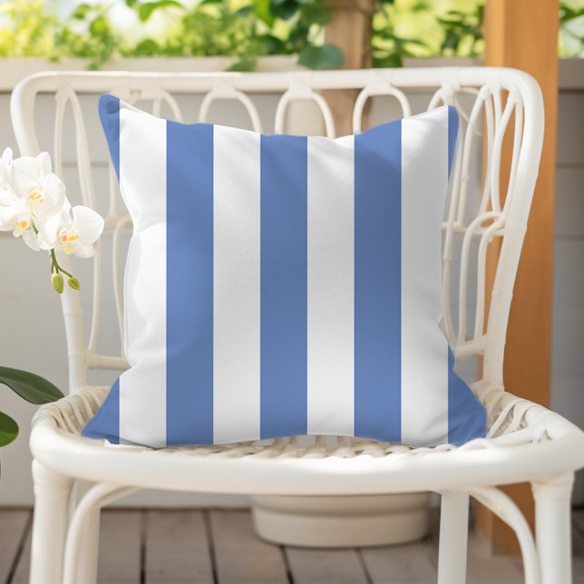 Cornflower Blue and White Awning Stripes Cushion (Creator Uploaded)