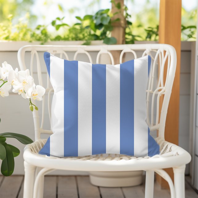 Cornflower Blue and White Awning Stripes Cushion (Creator Uploaded)