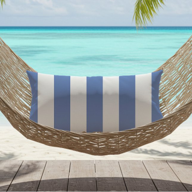 Cornflower Blue and White Awning Stripes Lumbar Cushion (Creator Uploaded)