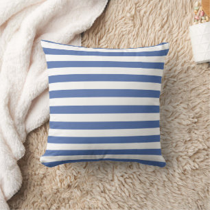 Cornflower blue and white color horizontal striped cushion
