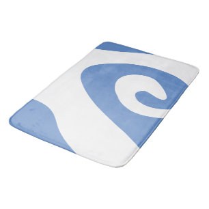Cornflower Blue and White Swirl Wave Bath Mat