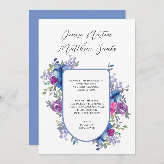 Cornflower Blue and White Wedding Invitation (Front/Back)