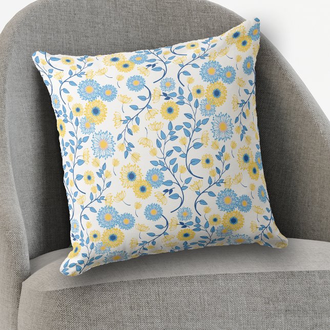 Cornflower Blue and Yellow Floral Pattern Cushion (Creator Uploaded)