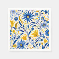 Cornflower Blue and Yellow Leaves Pattern