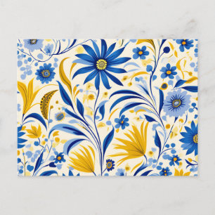 Cornflower Blue and Yellow Leaves Pattern Postcard