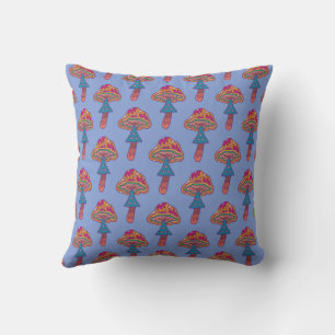 Cornflower blue Bohemian Mushroom Print Cushion