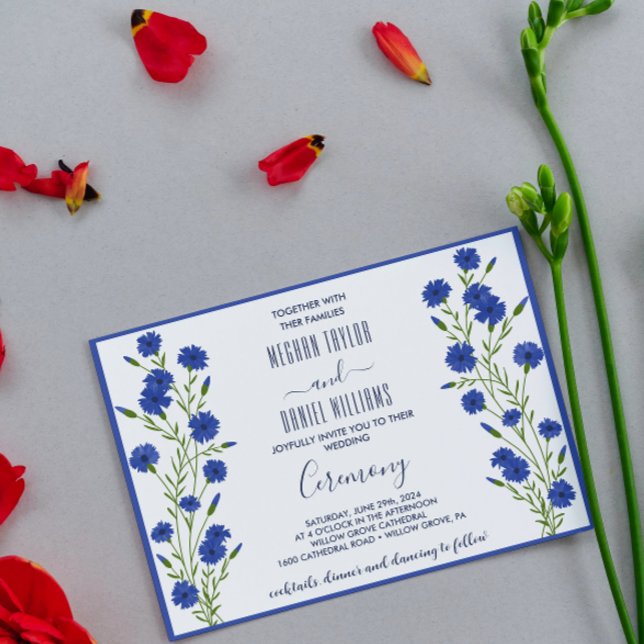 Cornflower Blue Botanical Wedding  Invitation (Creator Uploaded)