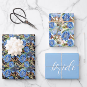 Cornflower Blue Bridal Wedding Wrapping Paper Sheet