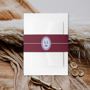 Cornflower Blue Burgundy Vintage Monogram Wedding Invitation Belly Band