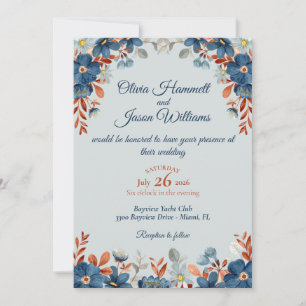 Cornflower Blue & Copper Wedding Invitation
