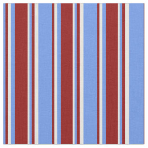 Cornflower Blue, Dark Red, and White Stripes Fabric