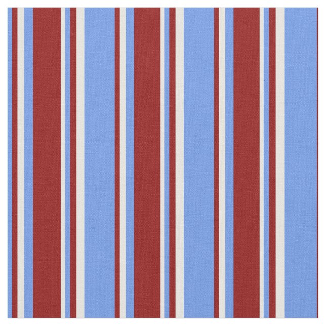 Cornflower Blue, Dark Red, and White Stripes Fabric (Close Up)