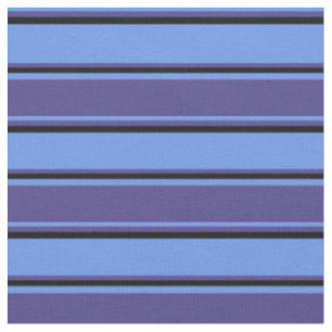 Cornflower Blue, Dark Slate Blue, and Black Lines Fabric