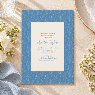 Cornflower Blue Delicate Botanical Bridal Shower Invitation