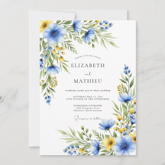 Cornflower Blue Ethereal Wildflower Wedding Invitation (Front)