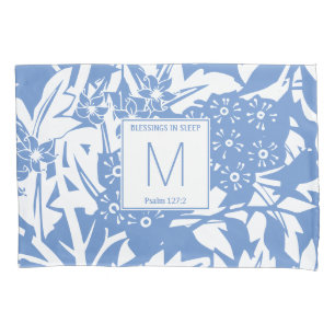 Cornflower Blue Floral Monogram Pillowcase