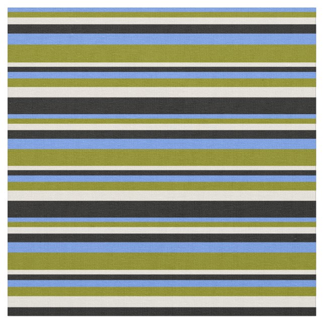 Cornflower Blue, Green, Beige & Black Coloured Fabric (Close Up)