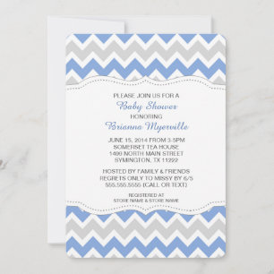 Cornflower Blue & Grey Chevron Baby Shower Invites