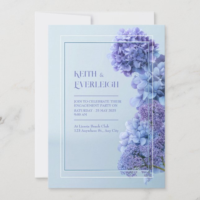 Cornflower Blue Hydrangea Minimalist Frame Wedding Invitation (Front)