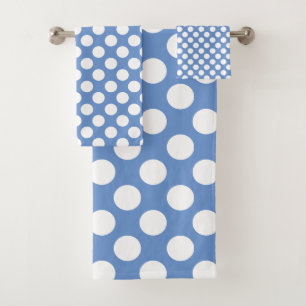 Cornflower Blue: Large white Polka Dot Pattern Bath Towel Set