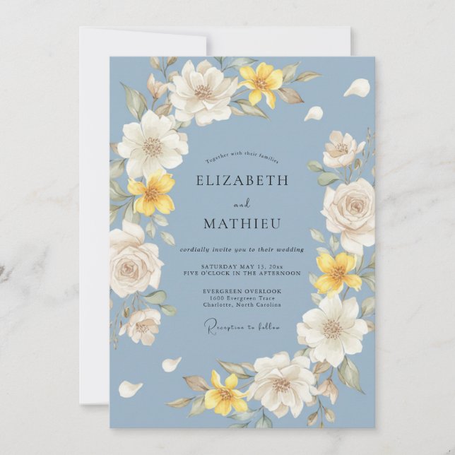 Cornflower Blue Luminous Botanical Wedding Invitation (Front)