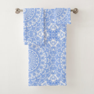 Cornflower Blue Mandala Pattern Bath Towel Set