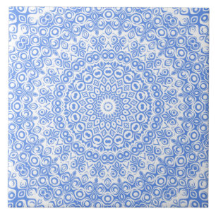Cornflower Blue Mandala Pattern Ceramic Tile