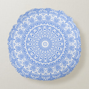 Cornflower Blue Mandala Pattern Round Cushion