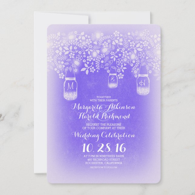 cornflower blue mason jars floral wedding invitation (Front)